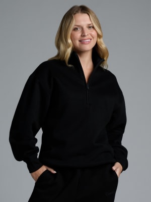 Basic Quarter Zip Mock Neck: Chelsea is 5'8" and wears a size S