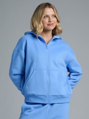 Basic Crop Zip Hoodie: Chelsea is 5'8" and wears a size S
