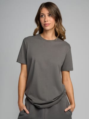 Basic Lightweight Tee: Nikki is 5'8" and wears a size S