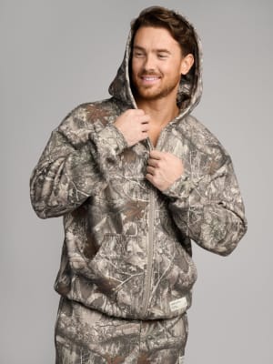 Camo Zip Hoodie: Virginio is 6'2" and wears a size L