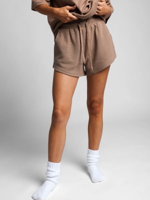 Waffle Lounge Short: Nikki is 5'8" and wears a size S