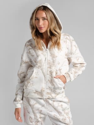 Camo Crop Zip Hoodie: Tyler is 5'9" and wears a size S