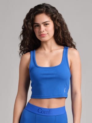 Rib Contour Crop Tank: Izabella is 5'5" and wears a size S