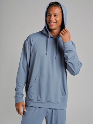 AllDayJersey™ Hoodie: Evan is 6'4" wearing a size L