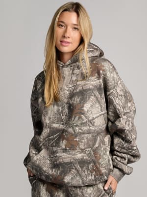 Camo Hoodie: Kayla is 5'8" and wears a size S